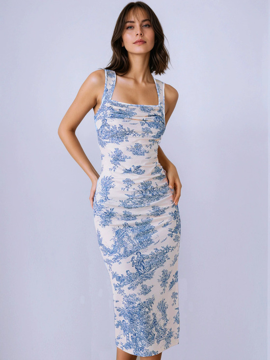 Dresses & Skirts - ZARA Summer Fresh Square Neck Fitted Side Slit Spaghetti Strap Maxi Dress